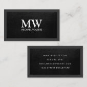 モノグラム | ブラックレザーテクスチャ | 暗縁ど 名刺 (正面/裏面)