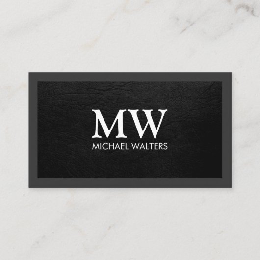 モノグラム | ブラックレザーテクスチャ | 暗縁ど 名刺 (正面)