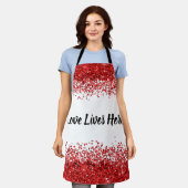 モノグラム – ブラック文字オン白と赤グリッター | エプロン (着用した状態)