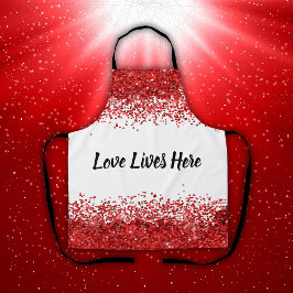 モノグラム – ブラック文字オン白と赤グリッター | エプロン