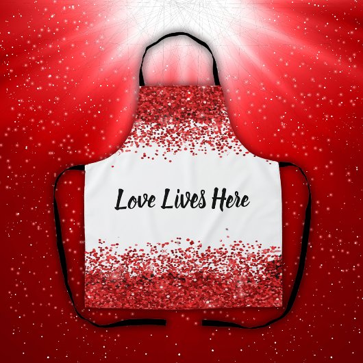 モノグラム – ブラック文字オン白と赤グリッター | エプロン