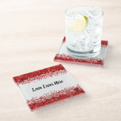 モノグラム – ブラック文字オン白と赤グリッター | ガラスコースター (アングル)