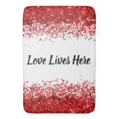 モノグラム – ブラック文字オン白と赤グリッター | バスマット (正面縦)