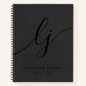 モノグラム ブラック カリグラフィーイニシャル エレガント スクリプト ノートブック (正面)