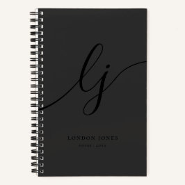 モノグラム ブラック カリグラフィー エレガント スクリプト イニシャル ノートブック