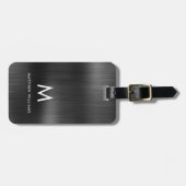 モノグラム ブラック グレー 擬似メタル スチール調 カスタム ラゲッジタグ (正面横)