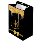 モノグラム ブラック ゴールド グリッター サンクス フェイバー ミディアムペーパーバッグ (正面アングル)