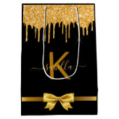 モノグラム ブラック ゴールド グリッター サンクス フェイバー ミディアムペーパーバッグ (裏面)