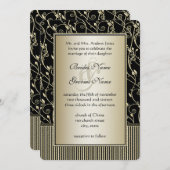 モノグラム ブラック ゴールド スワール ウェディング 招待状 (正面/裏面)