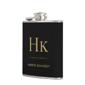 モノグラム ブラック ゴールド 名入れ フラスク (左)