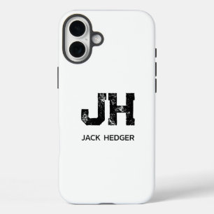 モノグラム ブラック シンプル イニシャル 白 iPhone 16 PLUSケース