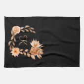 モノグラム ブラック ブラウン ピーチ フラワー キッチンタオル (横)