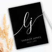 モノグラム ブラック ホワイト カリグラフィー イニシャル2文字 スクリプト ノートブック