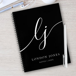 モノグラム ブラック ホワイト カリグラフィー イニシャル2 スクリプト ノートブック