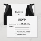 モノグラム ブラック&ホワイト ゲイ ウェディング RSVP カード 5x7 (正面/裏面)