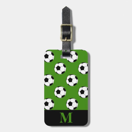 モノグラム ブラック ホワイト サッカー サッカーボール 緑 ラゲッジタグ (正面縦)