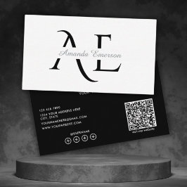 モノグラム ブラック&ホワイト シンプルQRコード 名刺