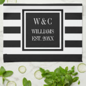 モノグラム ブラック ホワイト ストライプ オーダーメイド キッチンタオル (折り畳み)