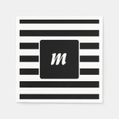 モノグラム ブラック＆ホワイト ストライプ スタンダードカクテルナプキン (正面)