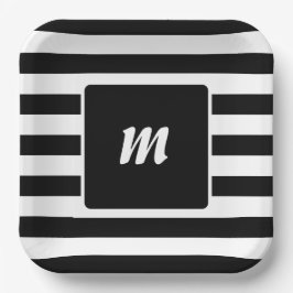 モノグラム ブラック＆ホワイト ストライプ ペーパープレート
