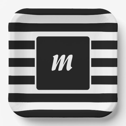 モノグラム ブラック＆ホワイト ストライプ ペーパープレート (正面)