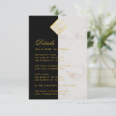 モノグラム ブラック ホワイト マーブル ゴールド ウェディング ディテールズ エンクロージャーカード (スタンド正面)