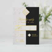 モノグラム ブラック ホワイト マーブル ゴールド エレガント ウェディング 出欠カード (スタンド正面)