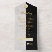 モノグラム ブラック ホワイト マーブル フェイク ゴールド フォイル ウェディング オールインワン招待状 (内側)