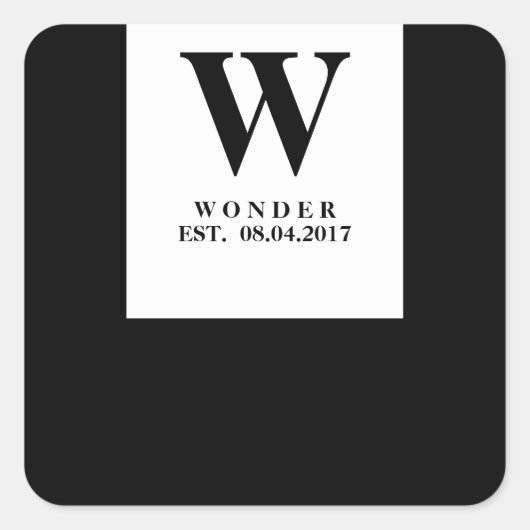 モノグラム ブラック ミニマリスト 結婚式 スクエアシール (正面)
