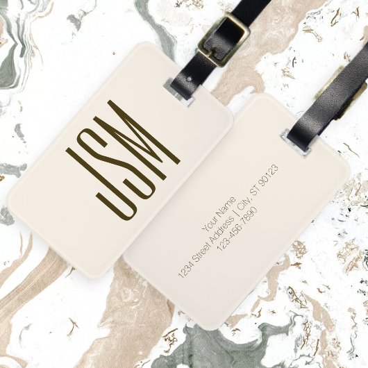 モノグラム、ブランド、またはビジネス名 | オフホワイトブラウン ラゲッジタグ