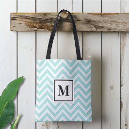 モノグラム ブルーとホワイトのシェブロン トートバッグ