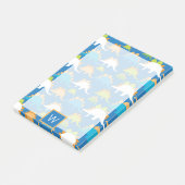 モノグラム | ブルーオレンジグリーン恐竜 ポストイット (アングル)