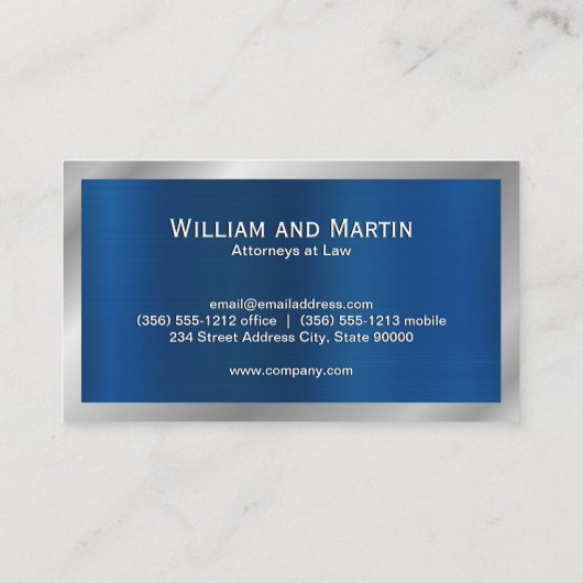 モノグラム | ブルーシルバーメタリックブラシ 名刺 (裏面)