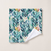 モノグラム ブルー グリーン イエロー 葉っぱ 葉の模様 バスタオルセット (ウォッシュタオル)