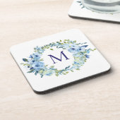 モノグラム ブルー グリーン 花 ボタニカル 水彩  コースター (左側)