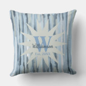 モノグラム ブルー グレー ネイビー ストライプ 水彩 マリーン クッション (裏面)