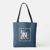 モノグラム ブルー ティール ウォーターカラー 現代的 おしゃれ クール トートバッグ (裏面)