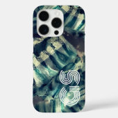 モノグラム ブルー ティール クリーム ストライプ 海洋風 抽象的 Case-Mate iPhoneケース (裏面)