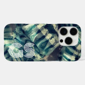 モノグラム ブルー ティール クリーム ストライプ 海洋風 抽象的 Case-Mate iPhoneケース (裏面 (横))
