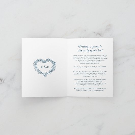 モノグラム ブルー ホワイト ヤドリギ 結婚式 ライブ ストリーム 案内状 (内部)