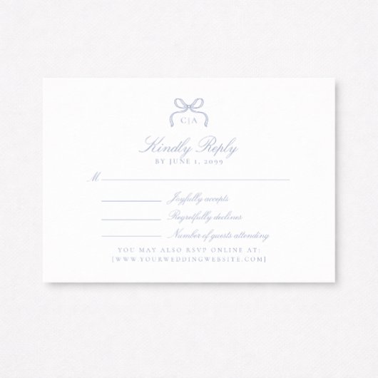 モノグラム ブルー リボン ウェディング RSVP カード