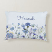 モノグラム ブルー 水彩 ワイルドフラワー ベビー アクセントクッション (裏面)