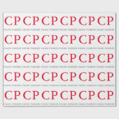 モノグラム プロフェッショナル プレーン レッド ホワイトイニシャル ラッピングペーパー (フラット)