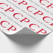 モノグラム プロフェッショナル プレーン レッド ホワイトイニシャル ラッピングペーパー (角)