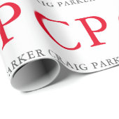 モノグラム プロフェッショナル プレーン レッド ホワイトイニシャル ラッピングペーパー (ロールコーナー)