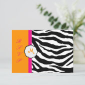 モノグラム/ホットピンク/オレンジ/ゼブラRSVP 出欠カード (スタンド正面)