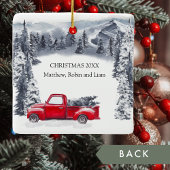 モノグラム、ホリデーヴィンテージレッドトラック、フォレスト セラミックオーナメント