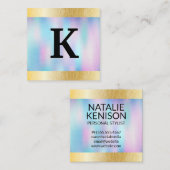 モノグラム |ホログラフィック勾配 |自然線 スクエア名刺 (正面/裏面)