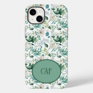 モノグラム ホワイトフラワー 花 グリーン ユーカリ Case-Mate iPhone 14 PLUSケース