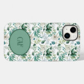 モノグラム ホワイトフラワー 花 グリーン ユーカリ Case-Mate iPhoneケース (裏面 (横))